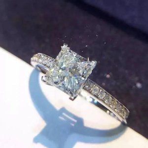 NEW PRINCESS CUT 925 STERLING SILVER DIAMOND ENGAGEMENT RING